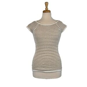 Ann Taylor, Crochet, Beige, White,‎ Tank Top, Boat Neck, Cap Sleeve, Small